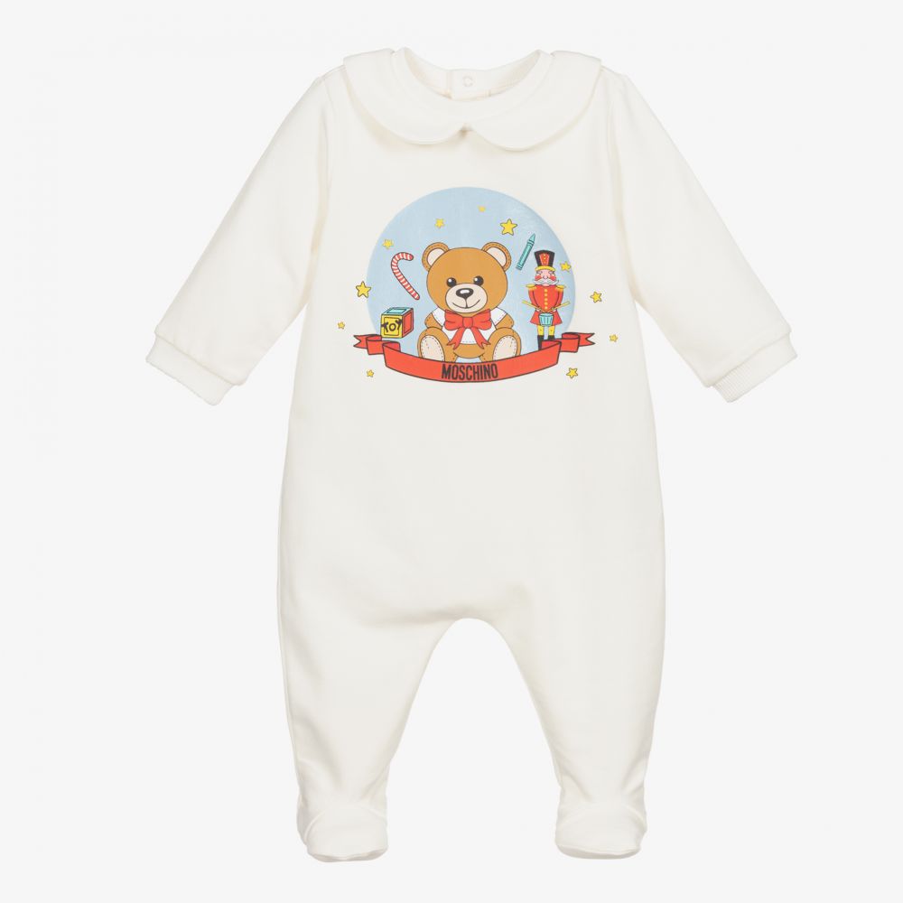 Moschino Baby - Baby Ivory Logo Babygrow | Childrensalon