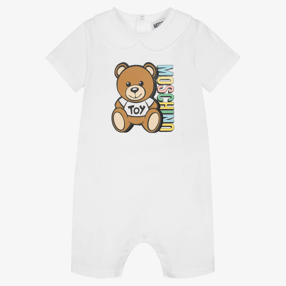 Moschino Baby - Baby White Teddy Bear Logo Shortie | Childrensalon