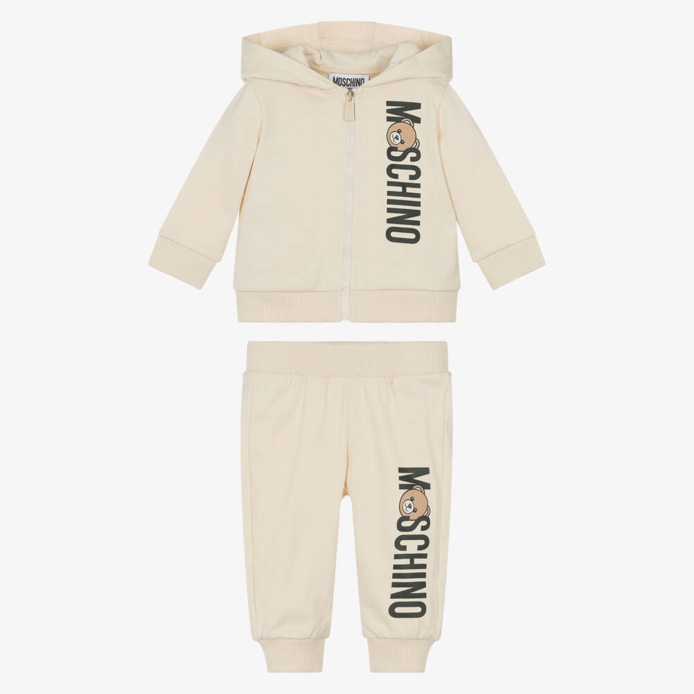 Moschino-Beige Cotton Vertical Logo Tracksuit | Childrensalon Outlet