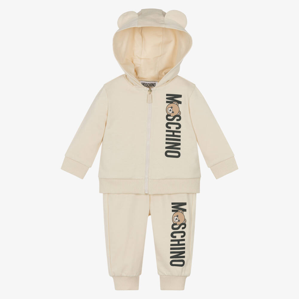 Moschino-Beige Cotton Vertical Logo Tracksuit | Childrensalon Outlet