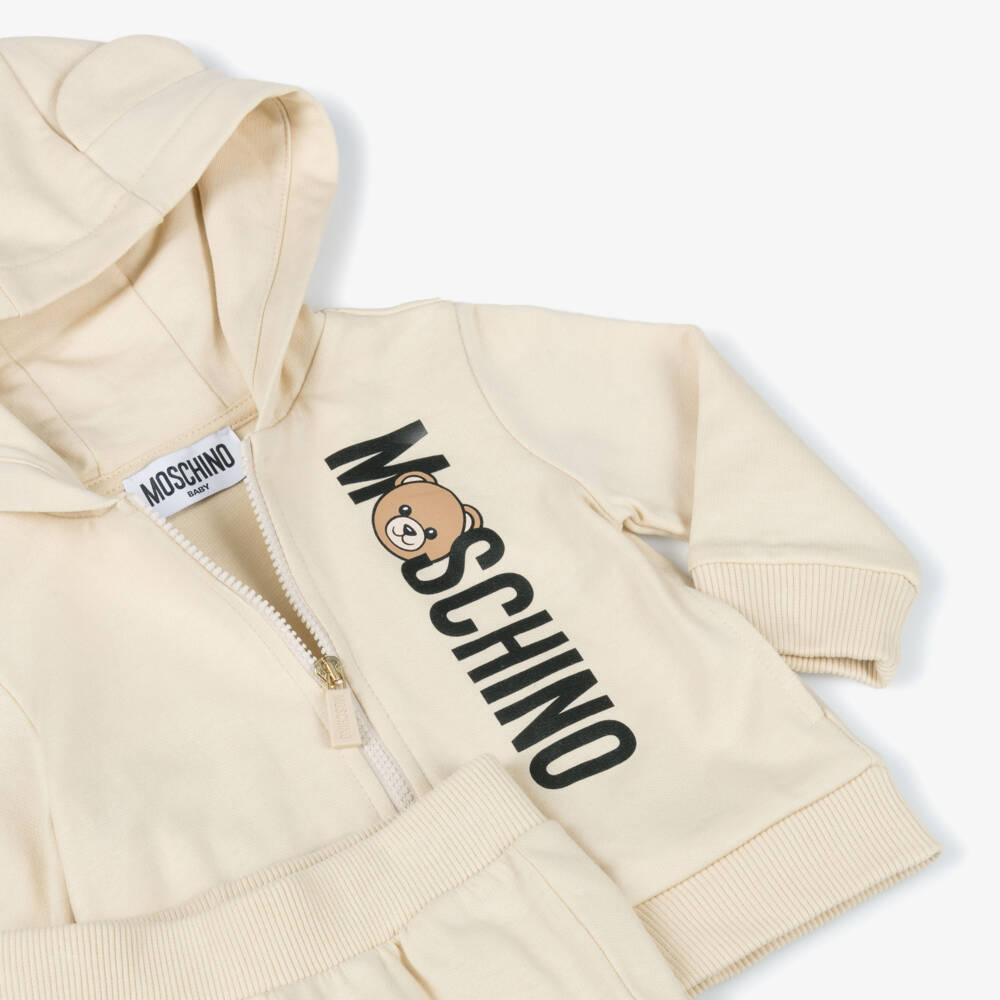 Moschino-Beige Cotton Vertical Logo Tracksuit | Childrensalon Outlet