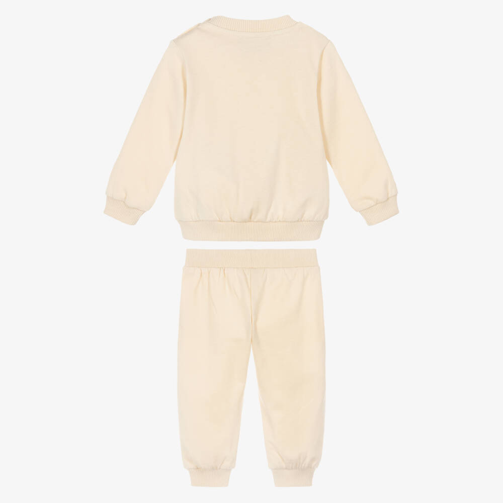 Moschino-Beige Teddy Bear Logo Cotton Jersey Tracksuit | Childrensalon Outlet