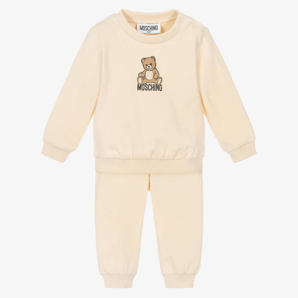 Moschino-Beige Teddy Bear Logo Cotton Jersey Tracksuit | Childrensalon Outlet