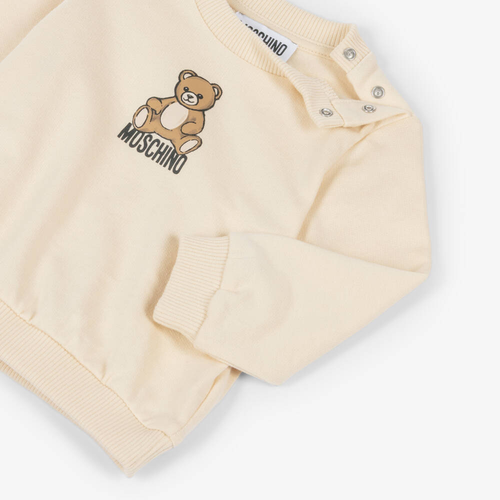 Moschino-Beige Teddy Bear Logo Cotton Jersey Tracksuit | Childrensalon Outlet