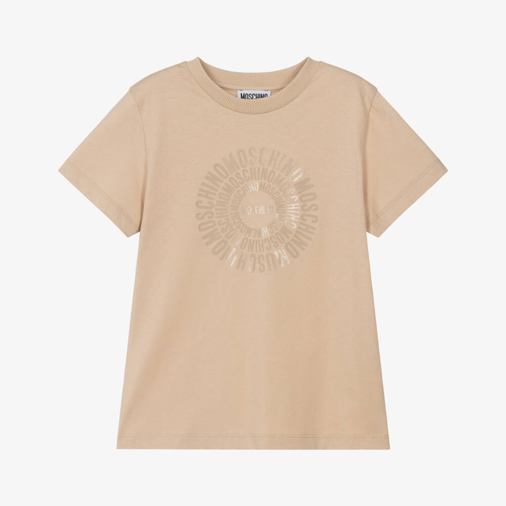 Moschino-Beige Tonal Logo Ss Tshirt | Childrensalon Outlet