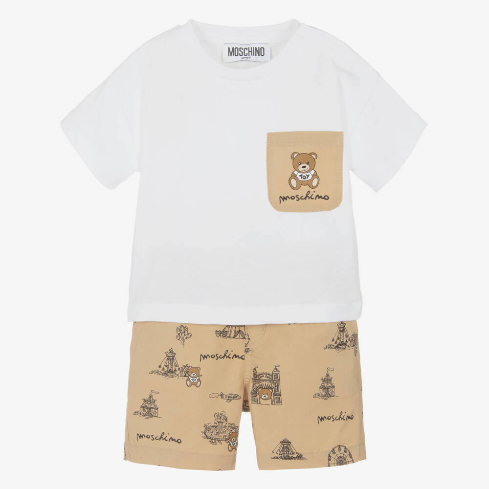 Moschino-Цирковое бежево-белое ансамбль для мальчиков | Childrensalon Outlet