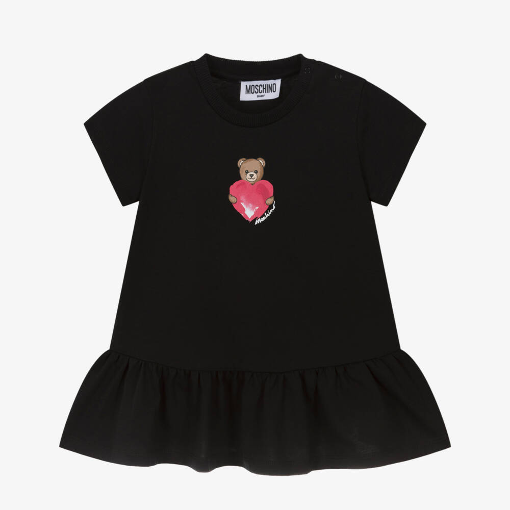 Moschino-Черное белое платье с логотипом в виде сердца из джерси для девочек | Childrensalon Outlet