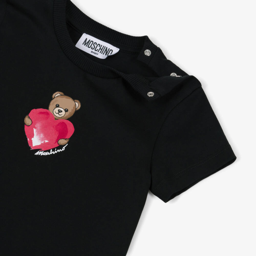 Moschino-Черное белое платье с логотипом в виде сердца из джерси для девочек | Childrensalon Outlet