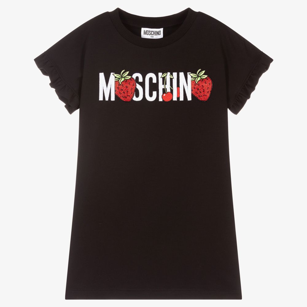 Moschino Kid-Teen - Black Cotton Jersey Logo Dress | Childrensalon
