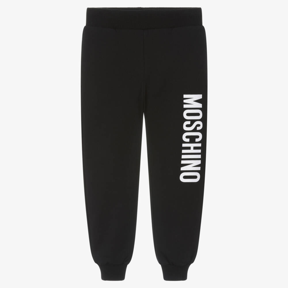 Moschino Kid-Teen-Black Cotton Joggers With Large White Logo | Childrensalon Outlet