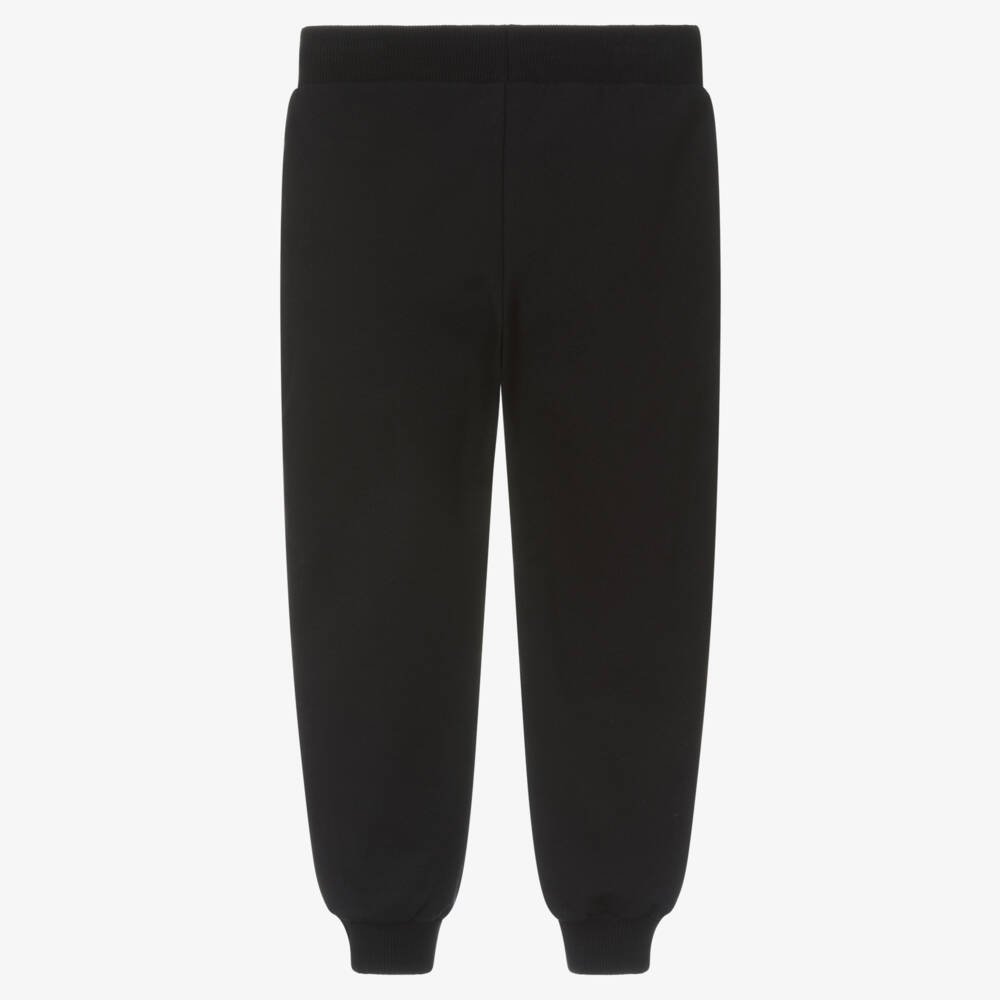 Moschino Kid-Teen-Black Cotton Joggers With Large White Logo | Childrensalon Outlet