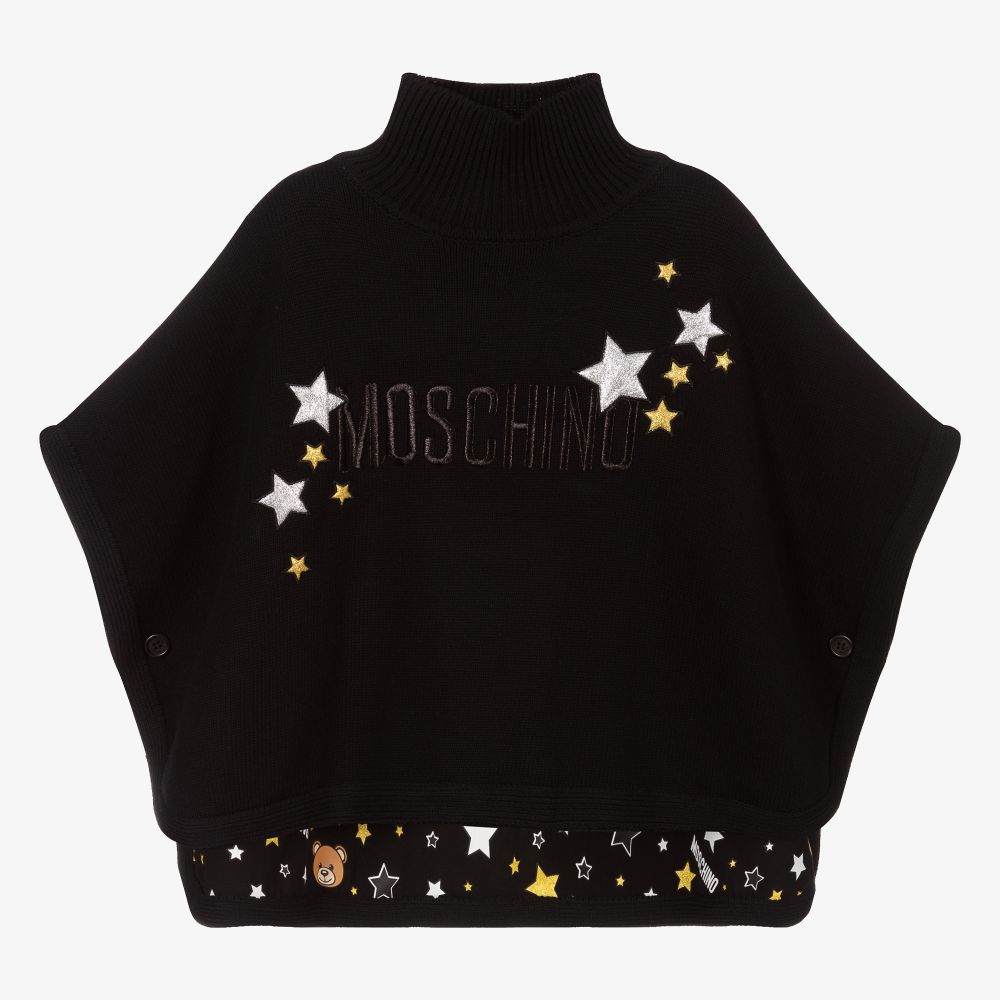 Moschino Kid-Teen - Black Cotton Knitted Logo Cape | Childrensalon