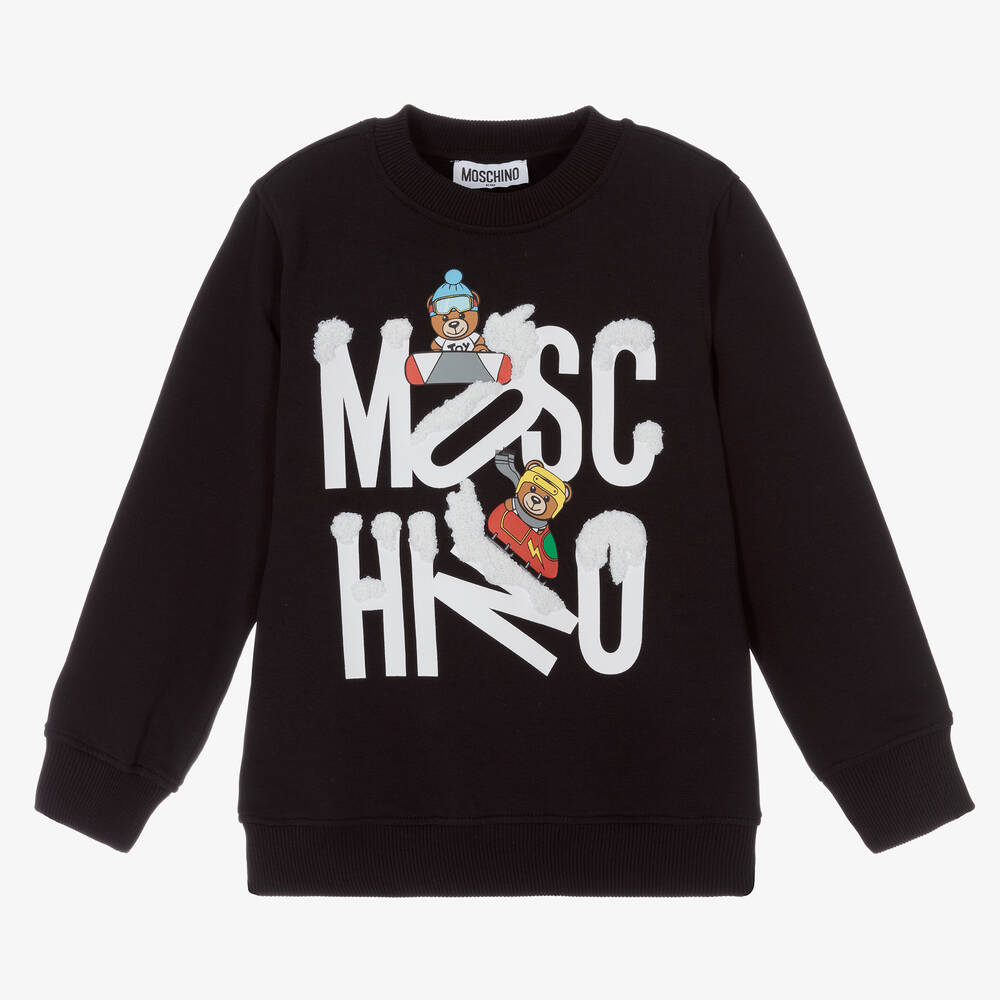 Moschino Kid-Teen - سويتشيرت قطن جيرسي لون أسود | Childrensalon