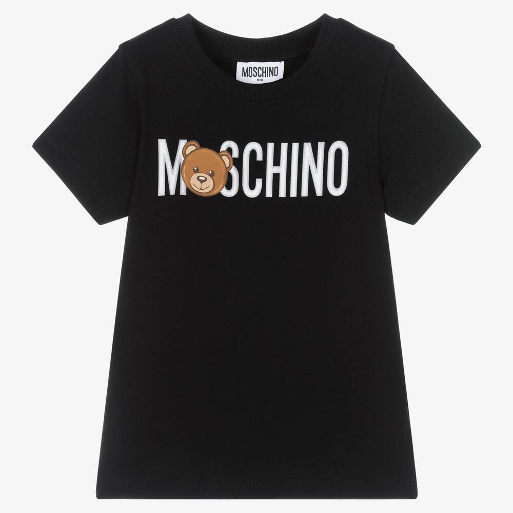 Moschino Kid-Teen - Black Cotton Logo T-Shirt | Childrensalon