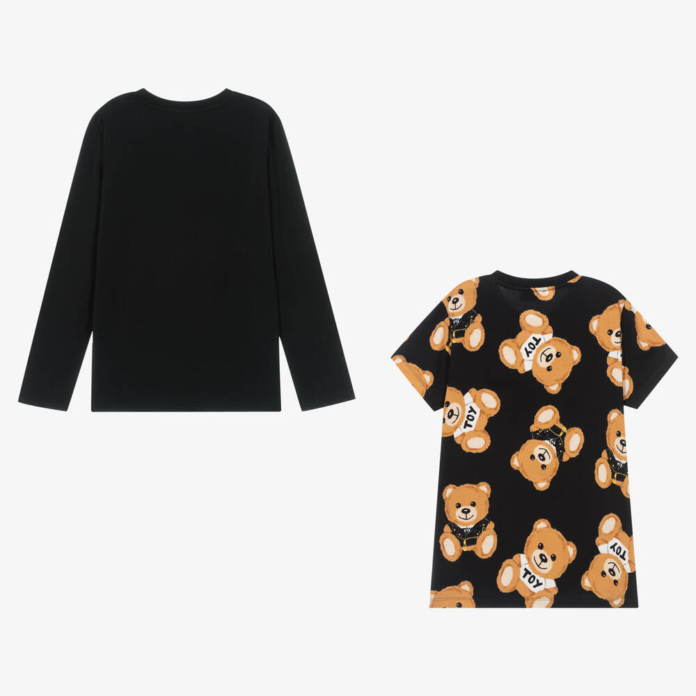 Moschino Кид-Тин-Black Cotton Logo Tops (2 Pack) | Childrensalon Outlet