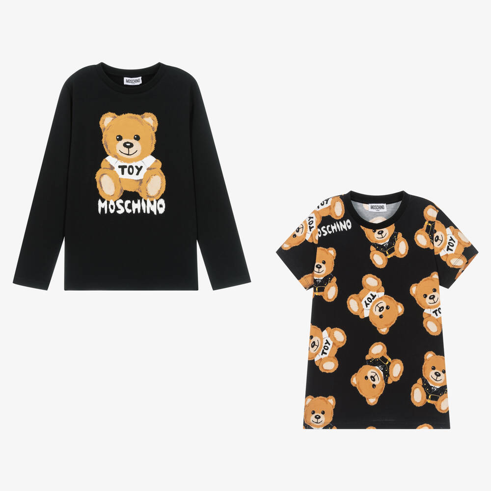 Moschino Kid-Teen - Black Cotton Logo Tops (2 Pack) | Childrensalon