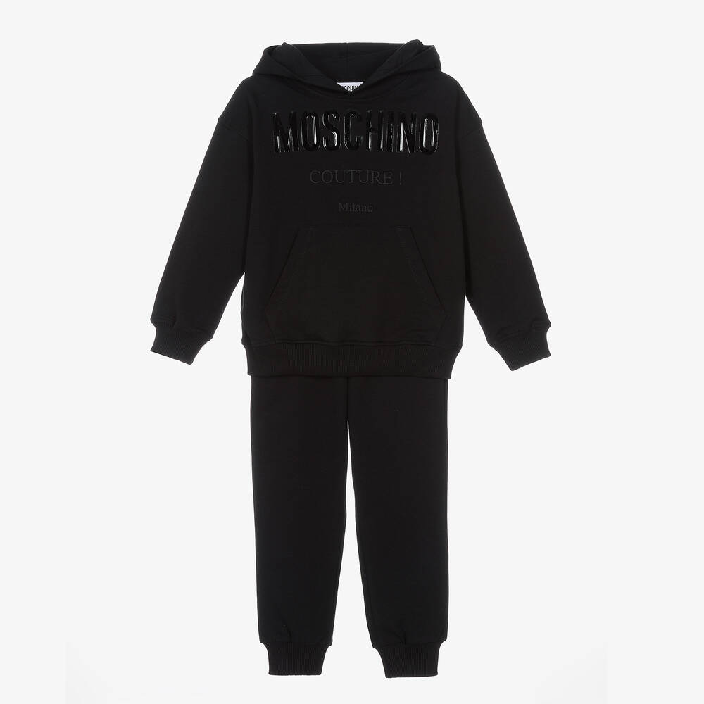 Moschino Kid-Teen-Black Cotton Logo Tracksuit | Childrensalon Outlet