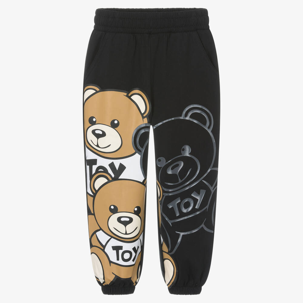 Moschino Kid-Teen - Black Cotton Montage Teddy Joggers | Childrensalon