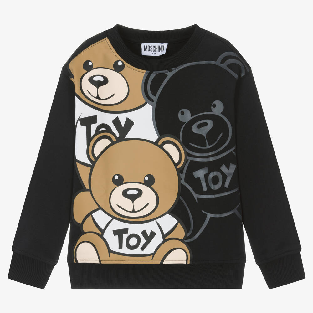 Moschino Kid-Teen - Black Cotton Montage Teddy Sweatshirt | Childrensalon