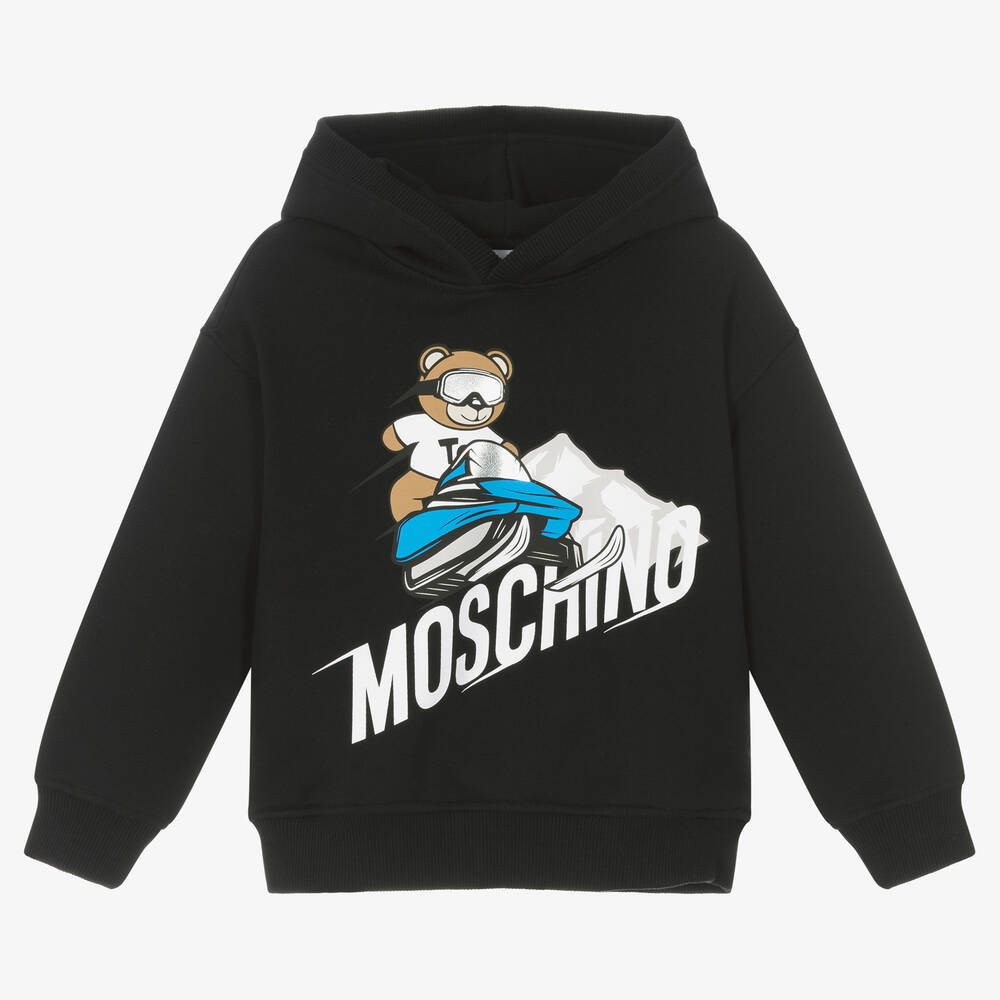 Moschino Kid-Teen - توب هودي قطن لون أسود بطبعة تيدي بير | Childrensalon