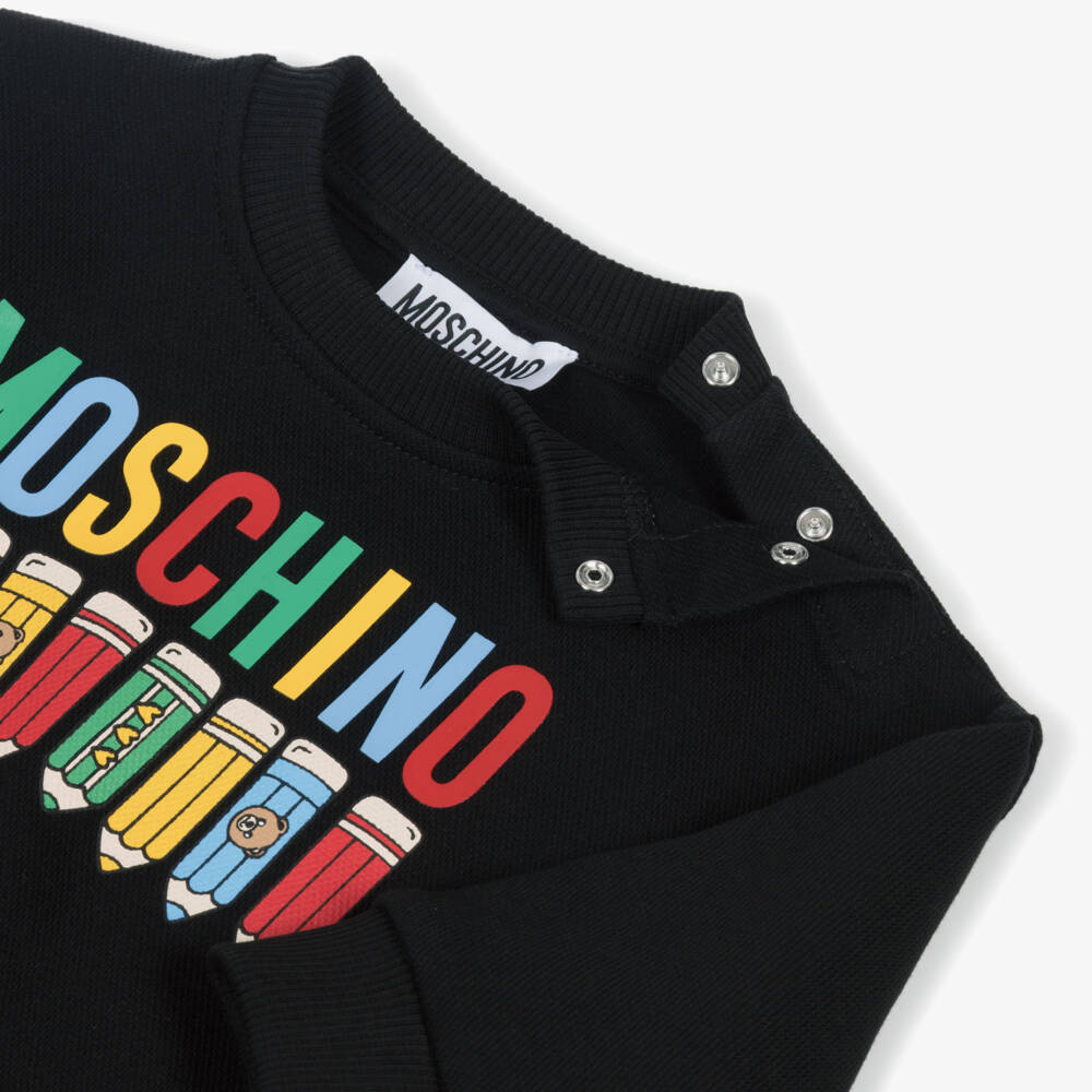 Moschino-Черный хлопковый спортивный костюм с узором карандаша для детей | Childrensalon Outlet