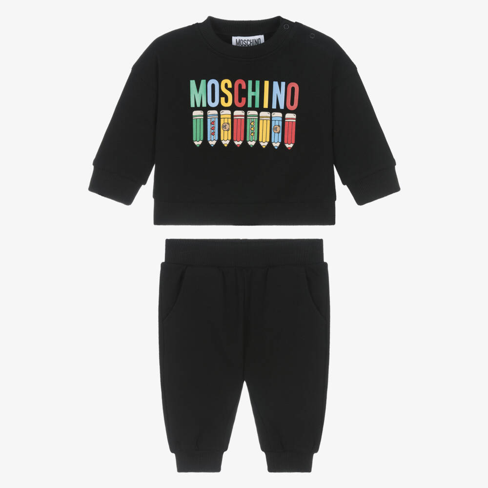 Moschino-Черный хлопковый спортивный костюм с узором карандаша для детей | Childrensalon Outlet