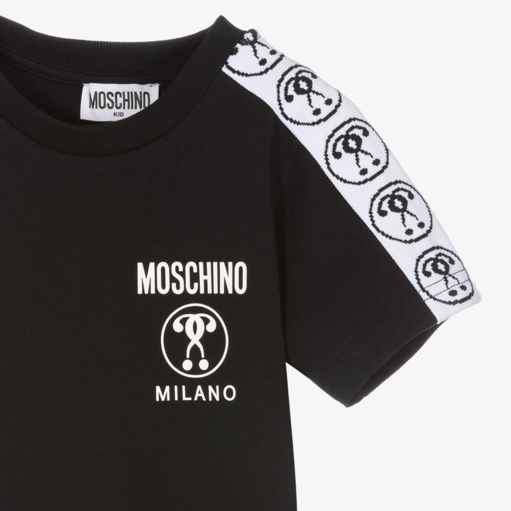 Moschino Kid-Teen-Black Cotton Tape T-Shirt | Childrensalon Outlet