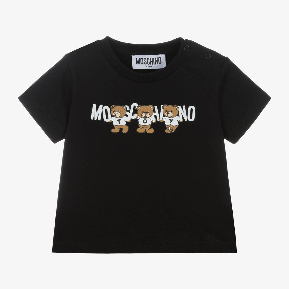 Moschino Baby-Black Cotton Teddy Bear Baby T-Shirt | Childrensalon Outlet