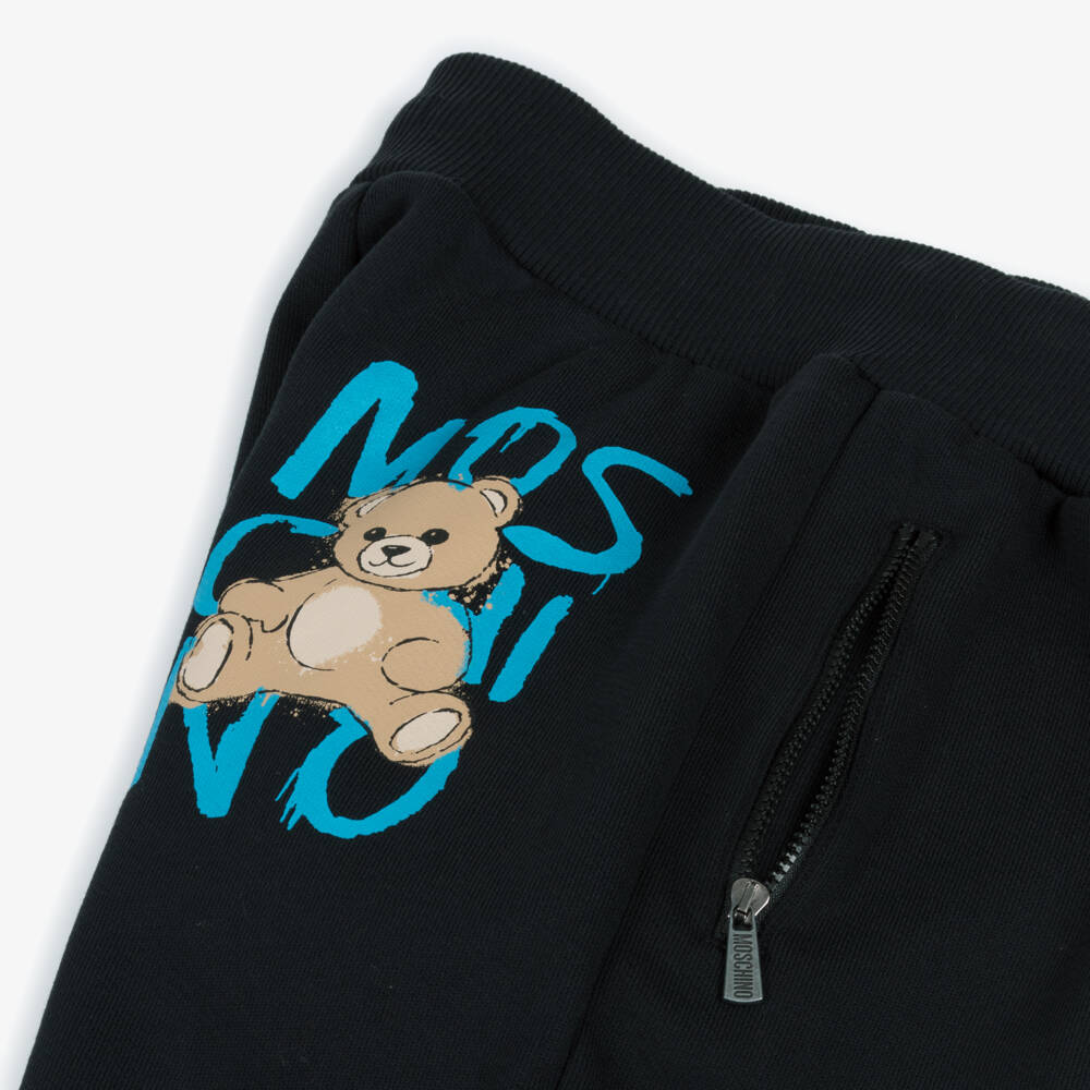 Moschino-Black Cotton Teddy Bear Joggers with Graffiti Logo | Childrensalon Outlet
