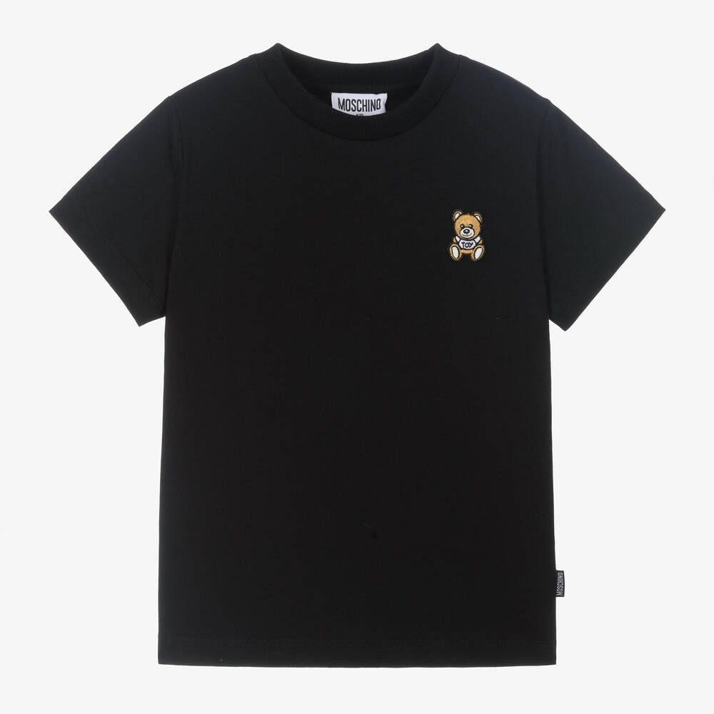 Moschino Kid-Teen-Black Cotton Teddy Bear T-Shirt | Childrensalon Outlet