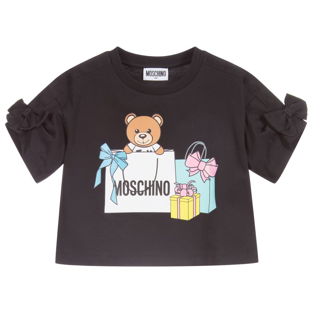 Moschino Kid-Teen - Черный хлопковый топ с медвежонком | Childrensalon