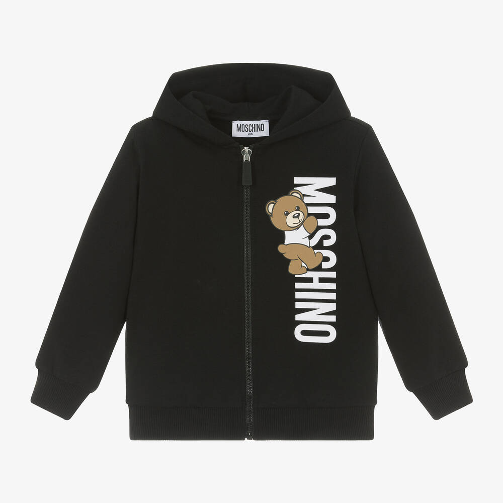 Moschino Kid-Teen-Black Cotton Teddy Bear Zip-Up Hoodie | Childrensalon Outlet