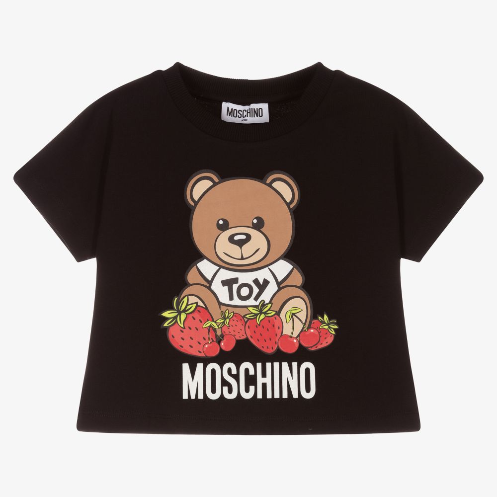 Moschino Kid-Teen - تيشيرت قطن جيرسي لون أسود للبنات | Childrensalon