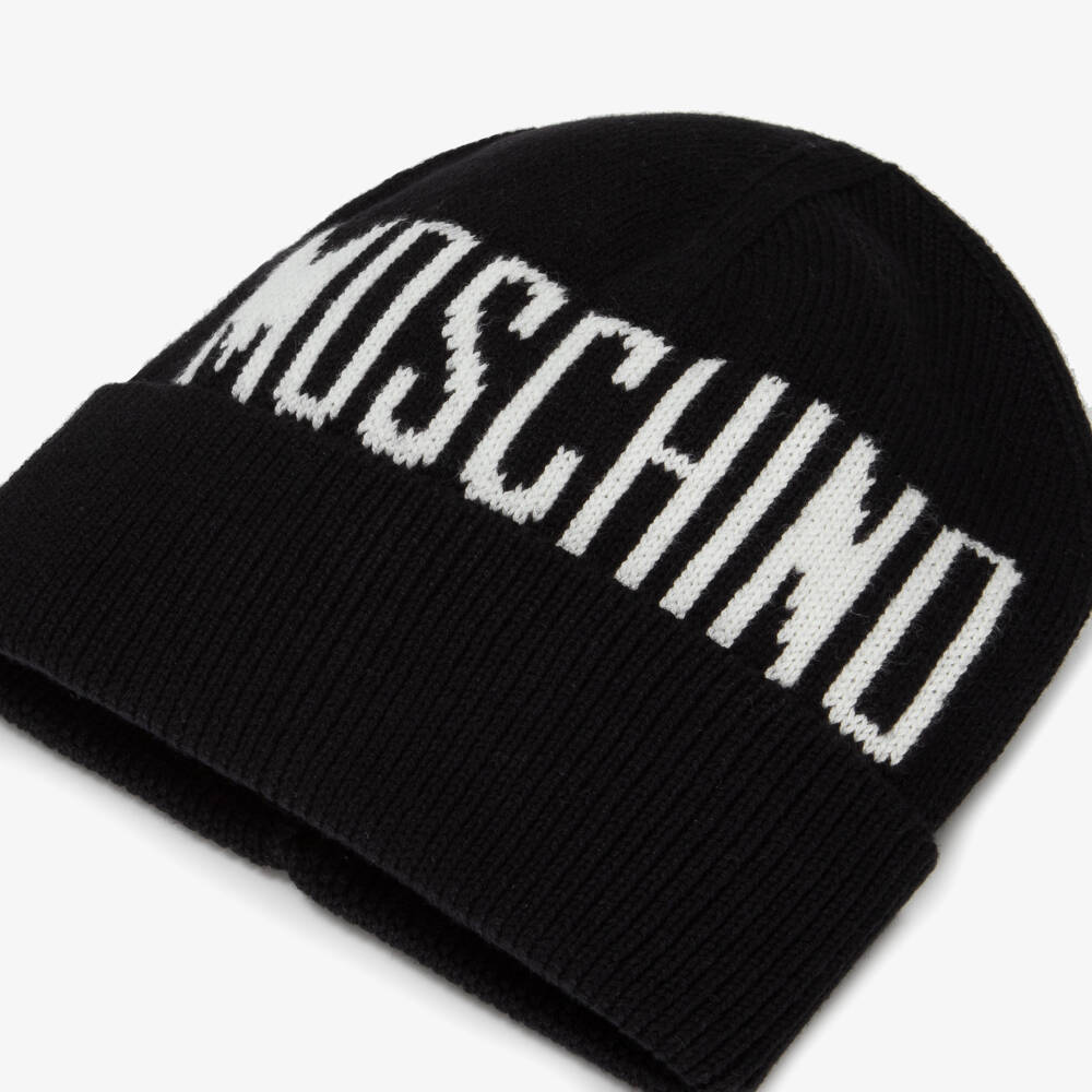 Moschino-Black Cotton & Wool Beanie Hat | Childrensalon Outlet