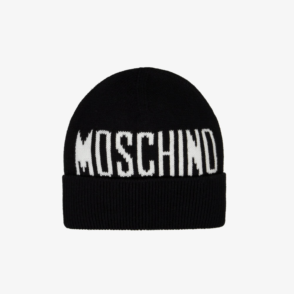 Moschino-Black Cotton & Wool Beanie Hat | Childrensalon Outlet