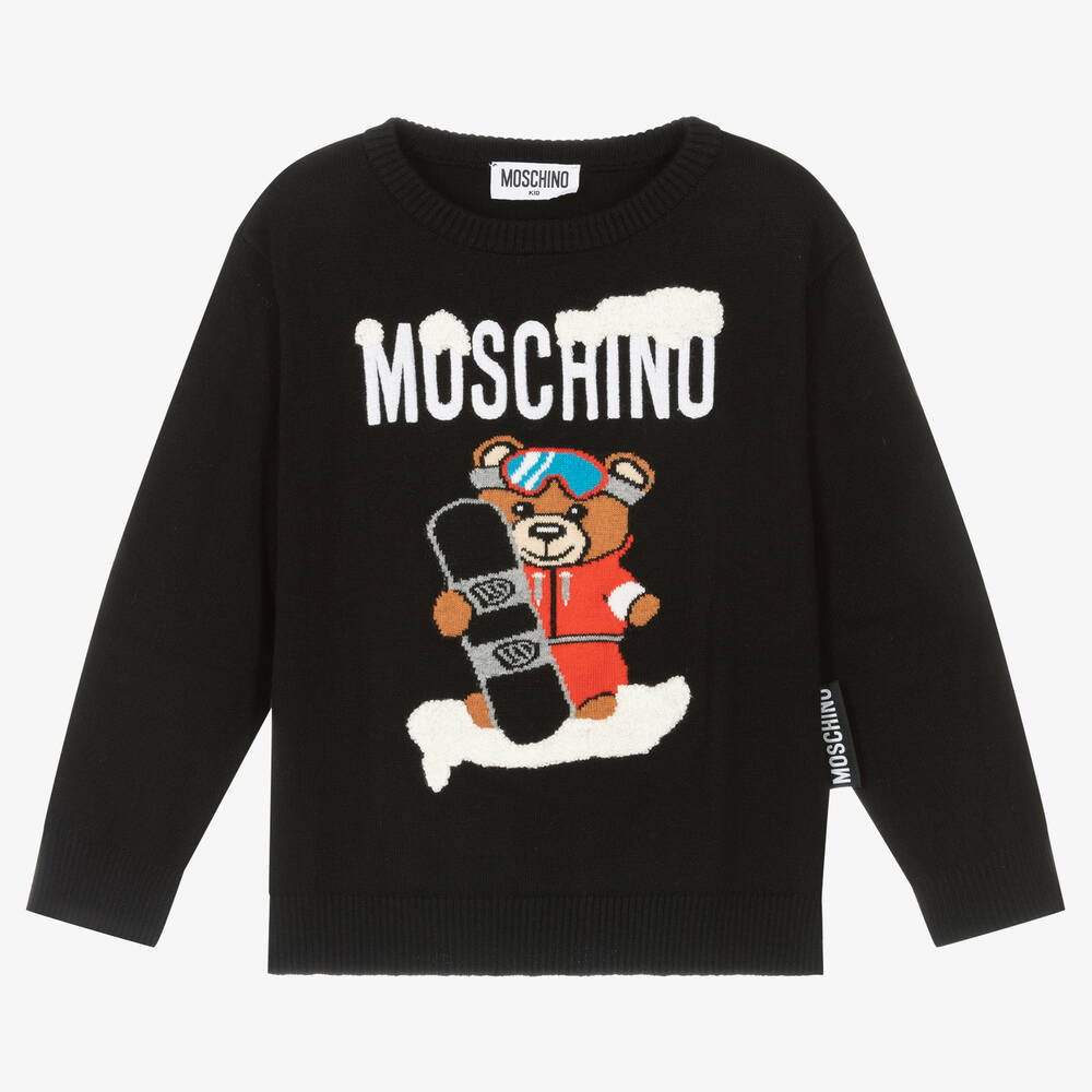 Moschino Kid-Teen - Black Cotton & Wool Knit Logo Jumper | Childrensalon