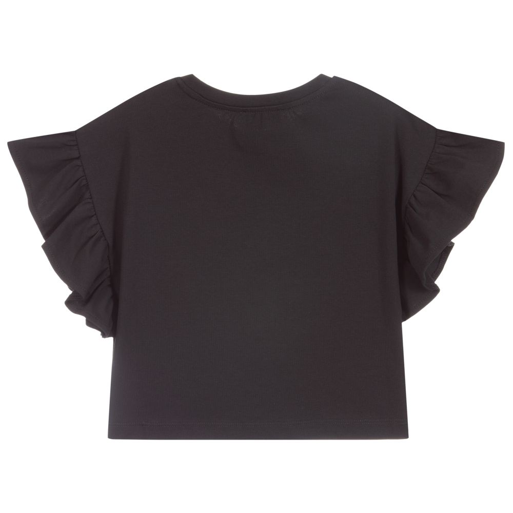 Moschino Kid-Teen - Black Cropped Logo T-Shirt | Childrensalon Outlet