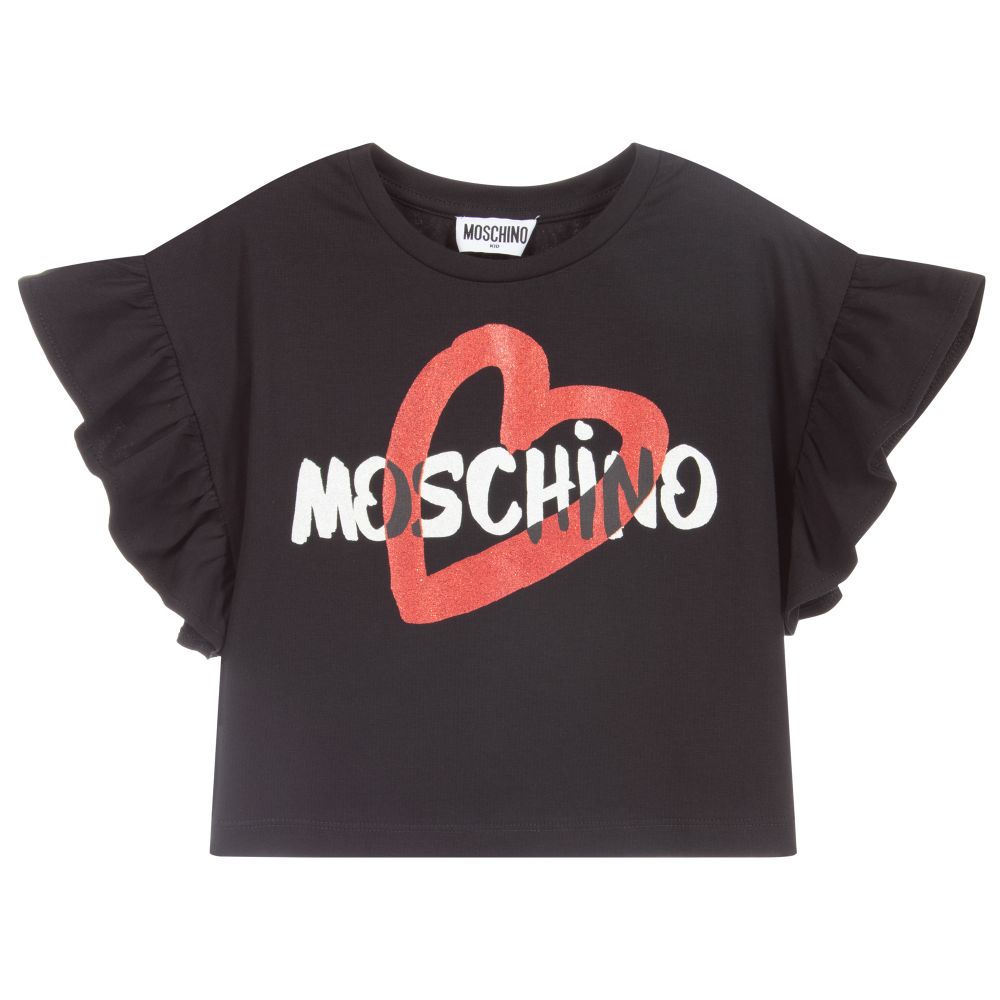 Moschino Kid-Teen-Black Cropped Logo T-Shirt | Childrensalon Outlet