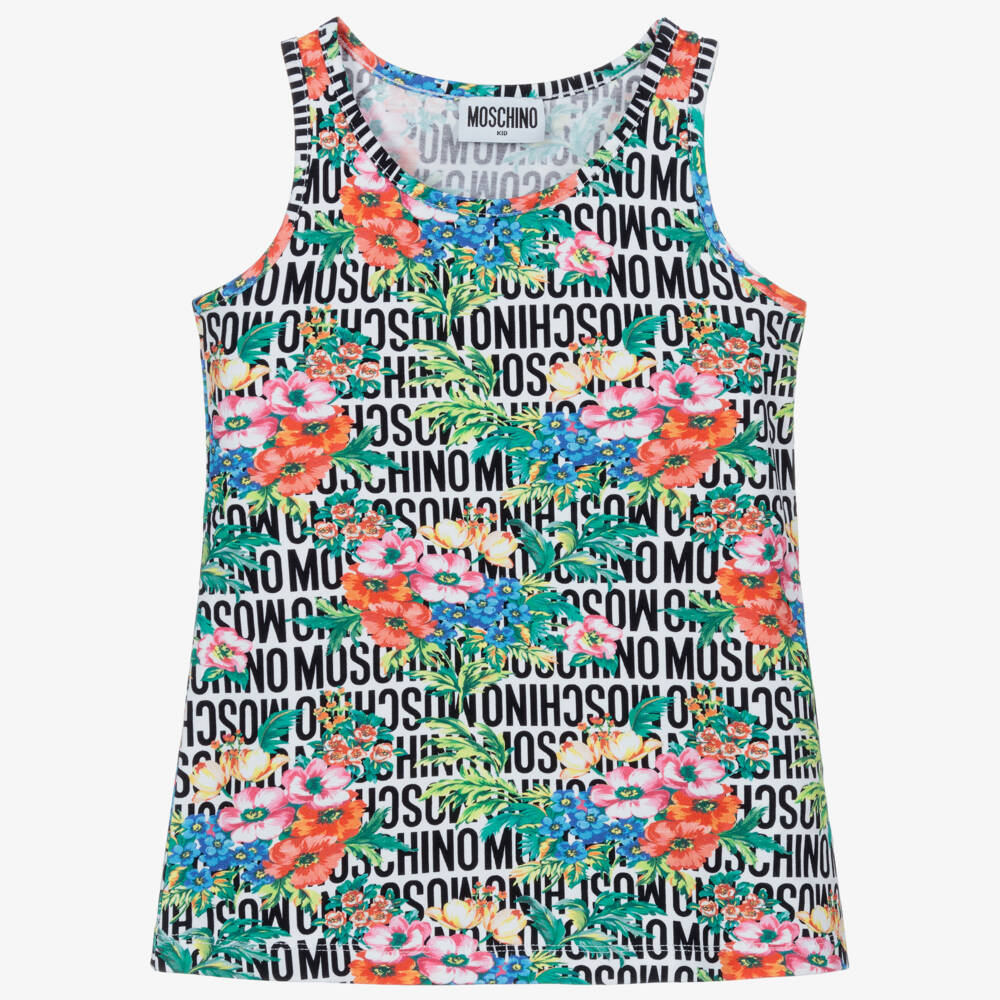 Moschino Kid-Teen-Black Floral Logo Cotton Top | Childrensalon Outlet