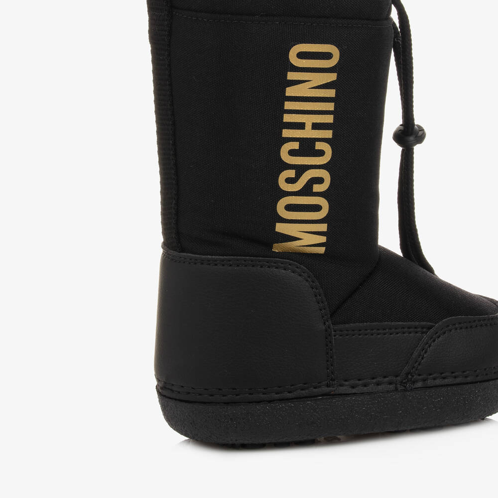 Moschino Кид-Тин-Черно-золотистые боты с меховой подкладкой | Childrensalon Outlet