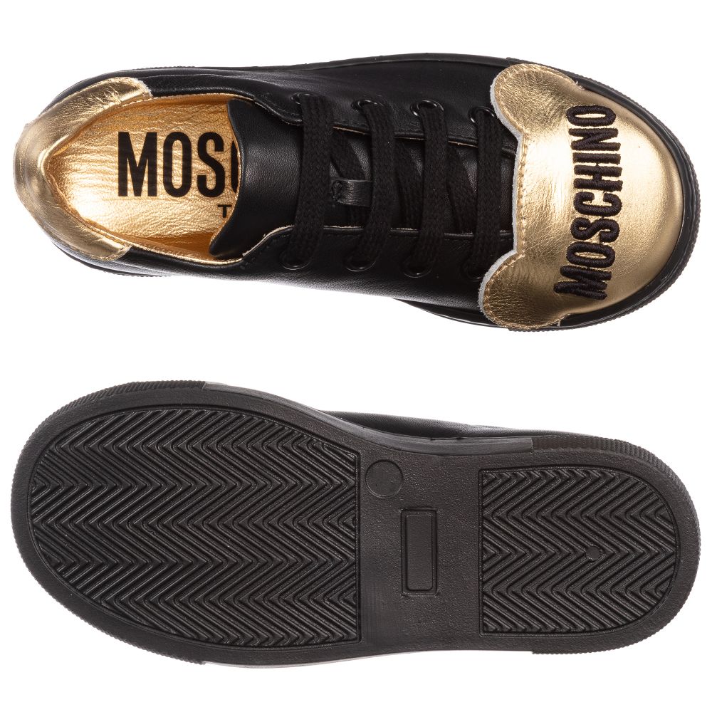 Moschino Kid-Teen - Black & Gold Leather Trainers