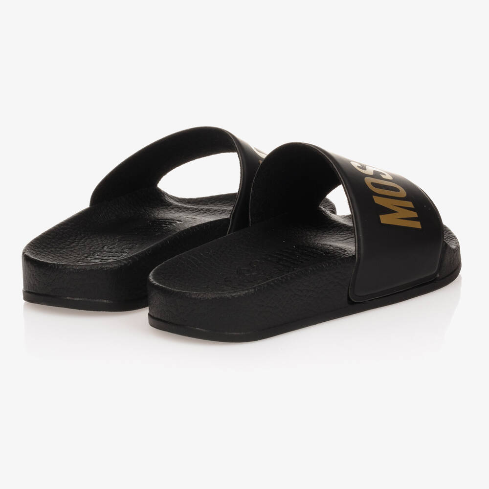 Moschino black outlet and gold sliders