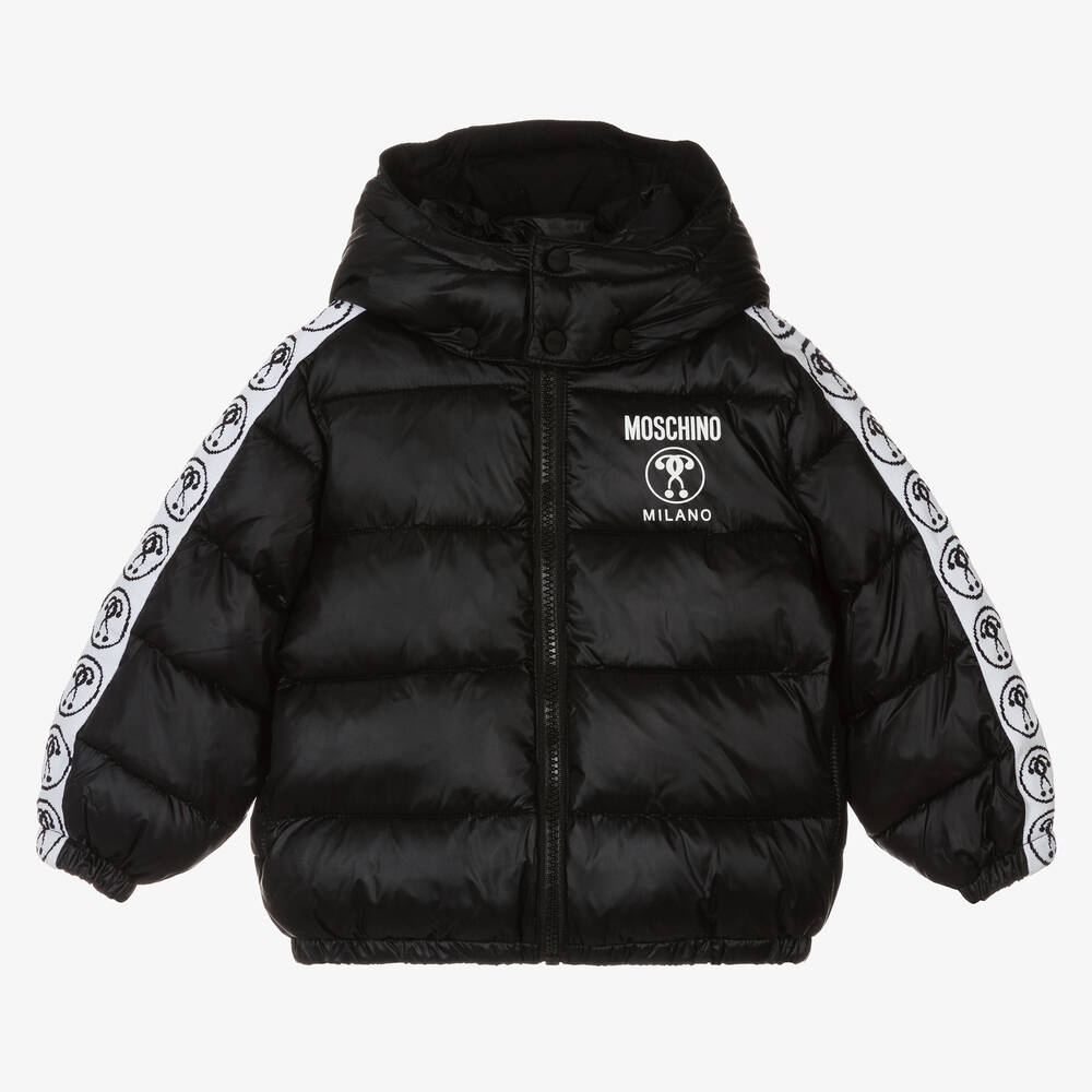 Moschino Baby - Black Hooded Logo Puffer Jacket | Childrensalon