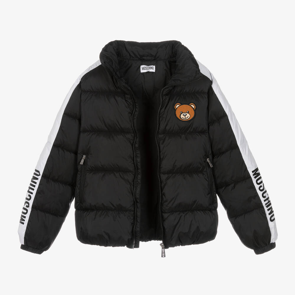Moschino Kid-Teen-Black Hooded Teddy Bear Logo Puffer Jacket | Childrensalon Outlet