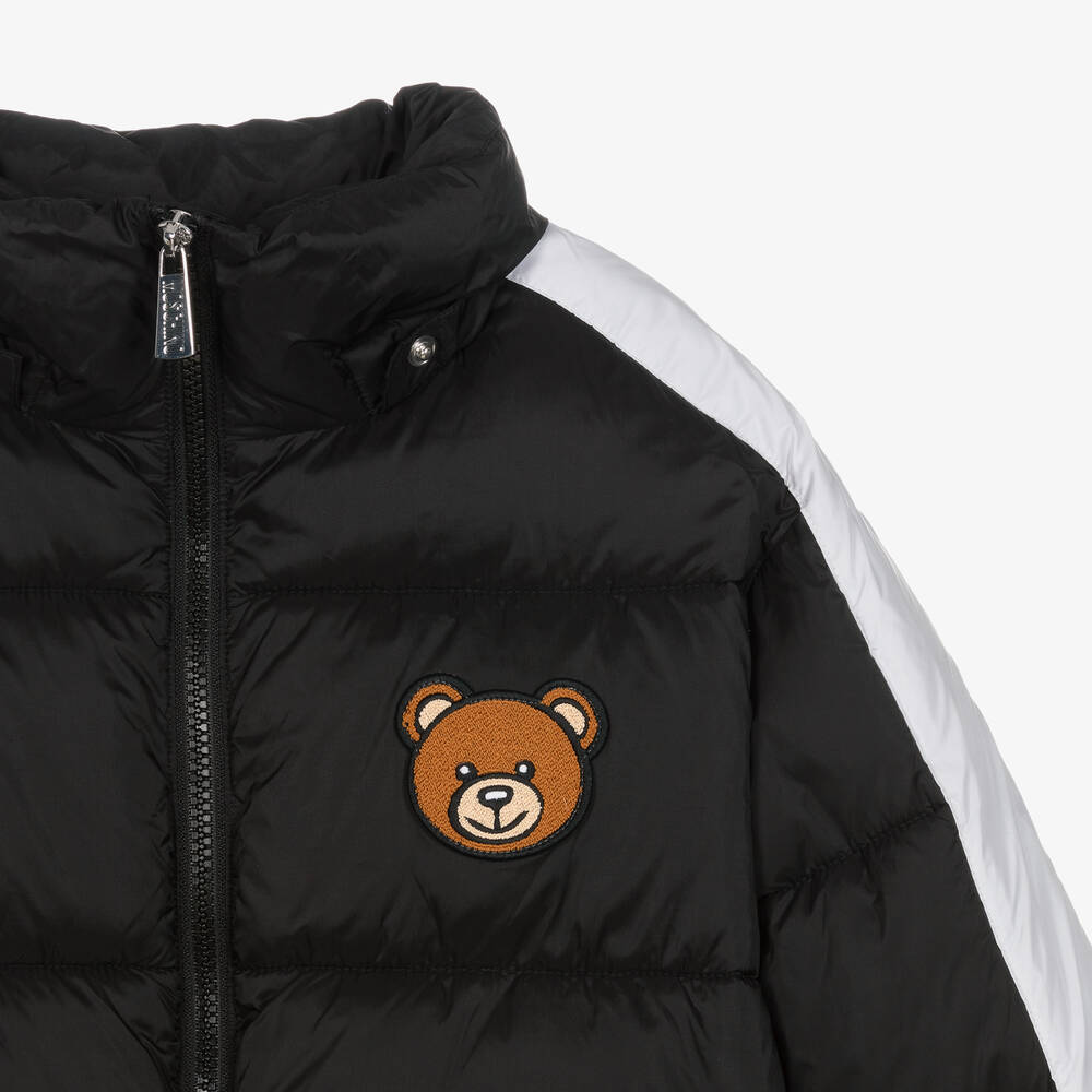 Moschino Black Hooded Teddy Bear Logo Puffer Jacket Childrensalon Outlet