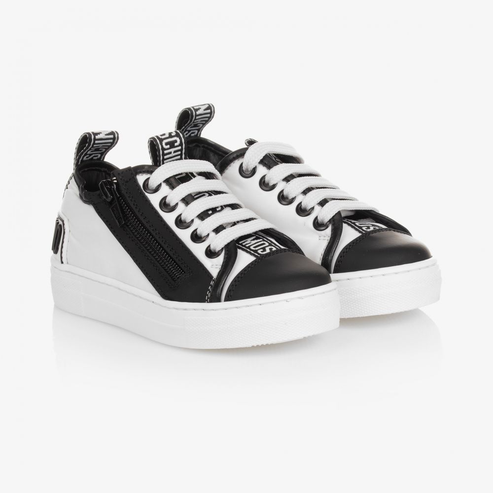 Moschino Kid-Teen - Black & Ivory Lace-Up Trainers | Childrensalon