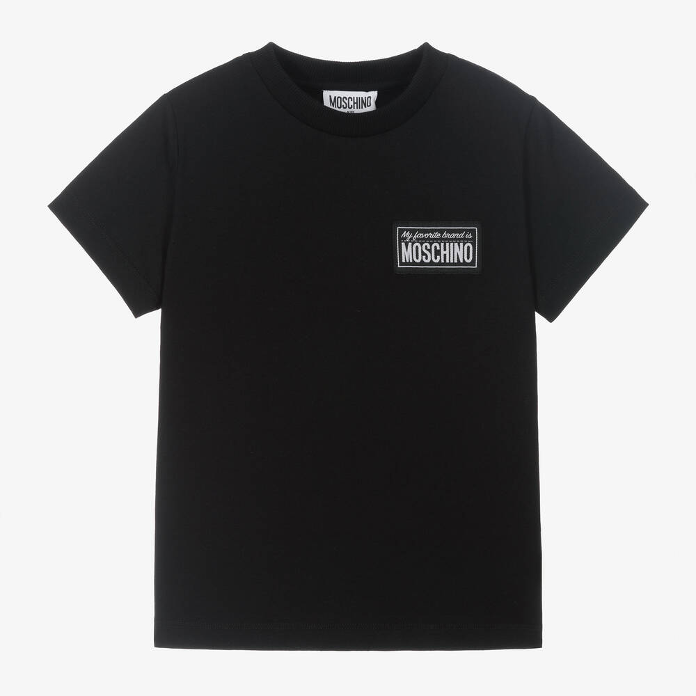 Moschino Kid-Teen-Black Label Logo Cotton T-Shirt | Childrensalon Outlet