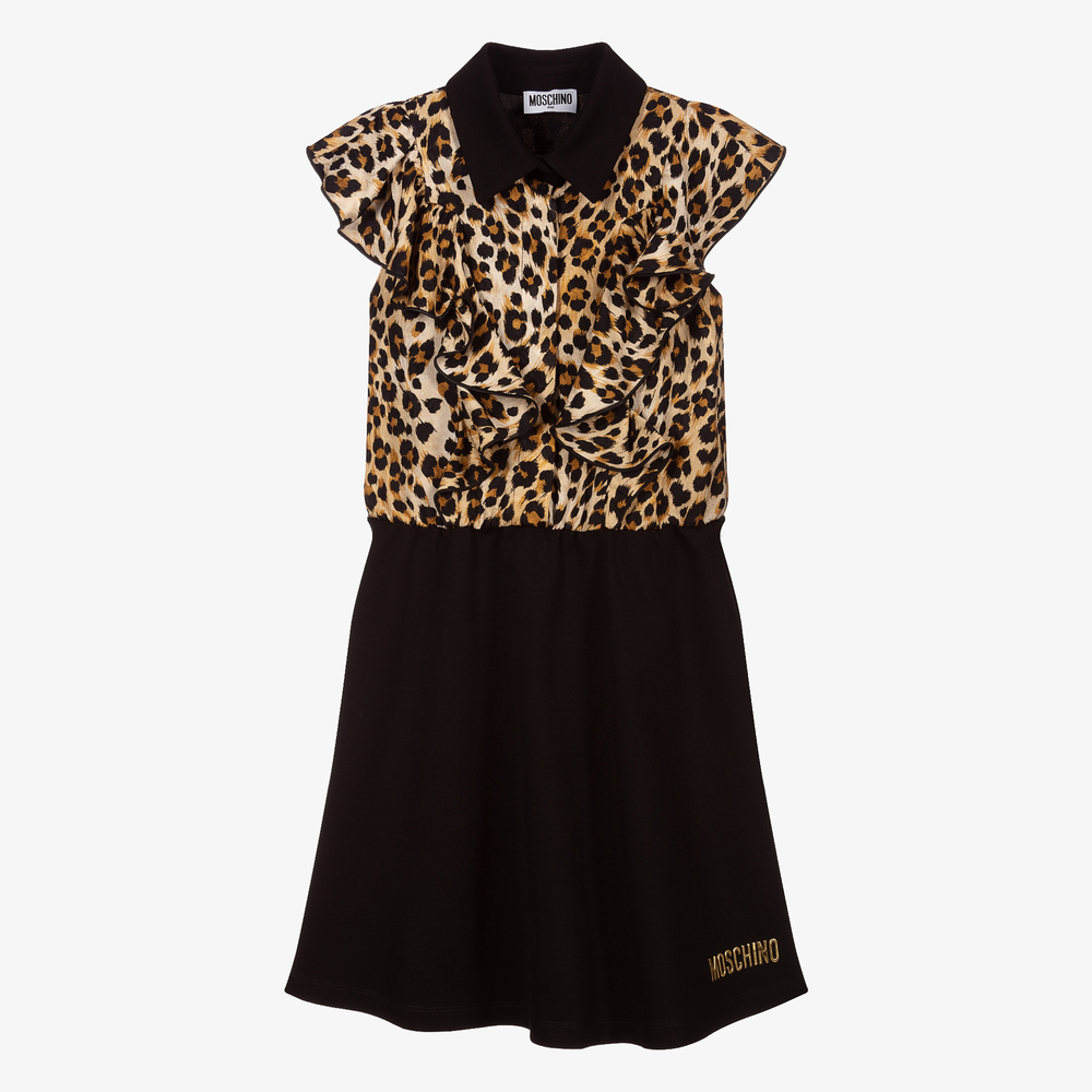 Moschino Kid-Teen - Черное платье с леопардовым принтом | Childrensalon