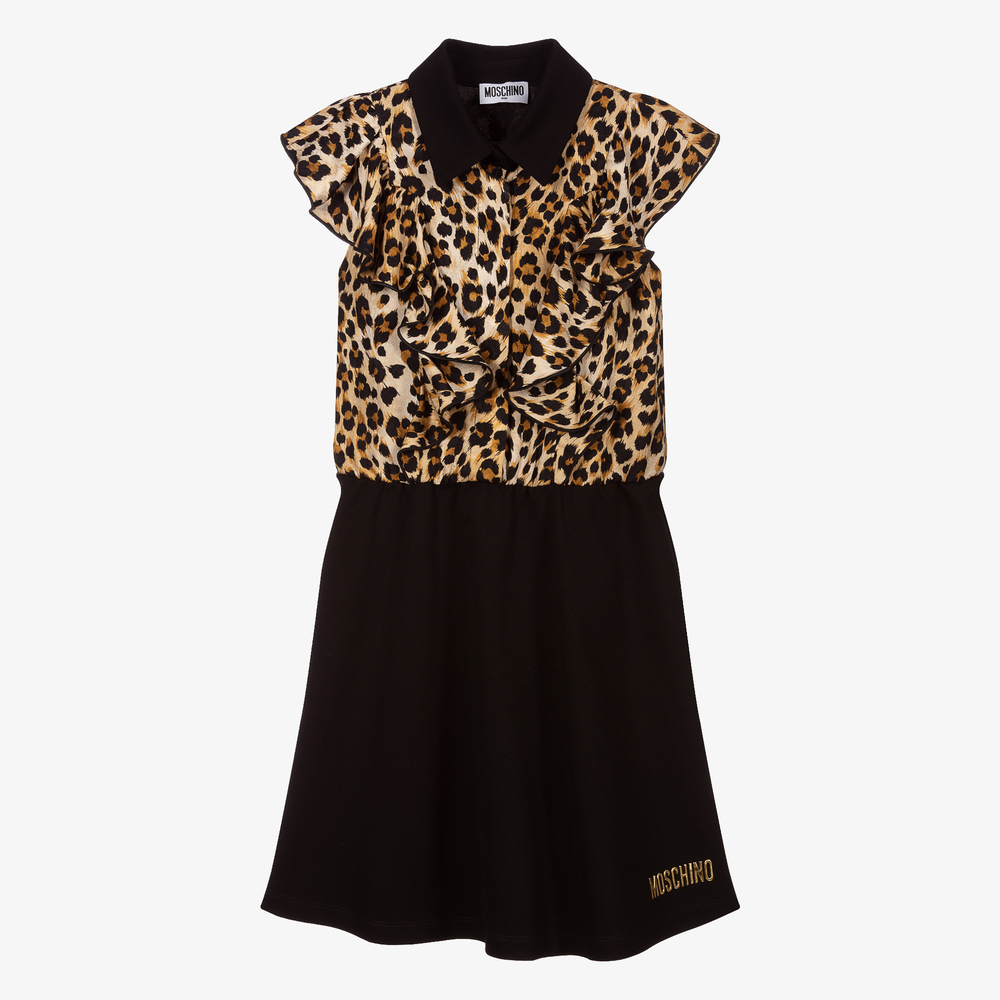 Moschino Кид-Тин-Черное платье с леопардовым принтом | Childrensalon Outlet