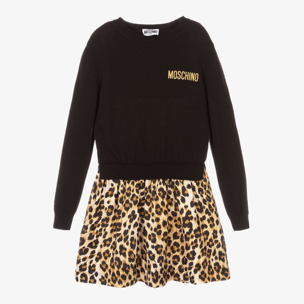 Moschino Kid-Teen - Black & Leopard Print Dress | Childrensalon